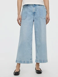 Jean court à jambe large et taille haute