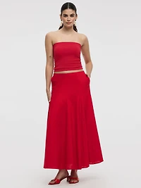 Jupe Midi en Lin à Coupe Taille Haute