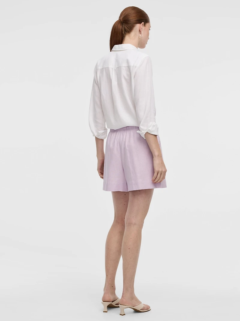 Short en mélange de lin à taille élastique