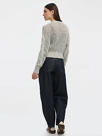 Pull à manches longues et col rond en mailles ajourées