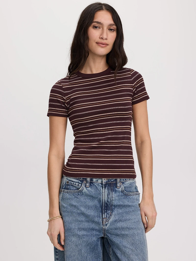 Striped Fitted Crew-Neck Ribbed T-Shirt