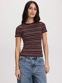 Striped Fitted Crew-Neck Ribbed T-Shirt