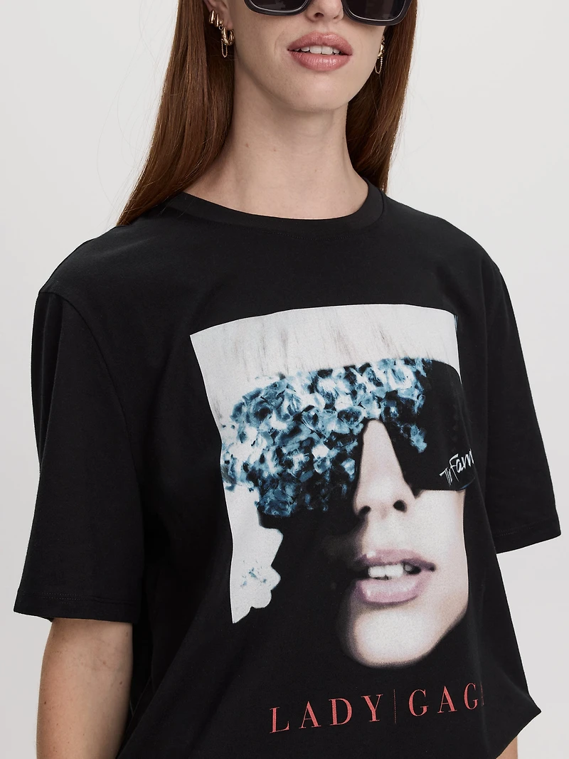 T-shirt long à manches courtes et col rond avec imprimé