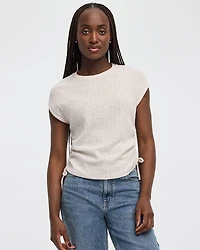 Extended-Sleeve Shirred Tee with Drawstrings