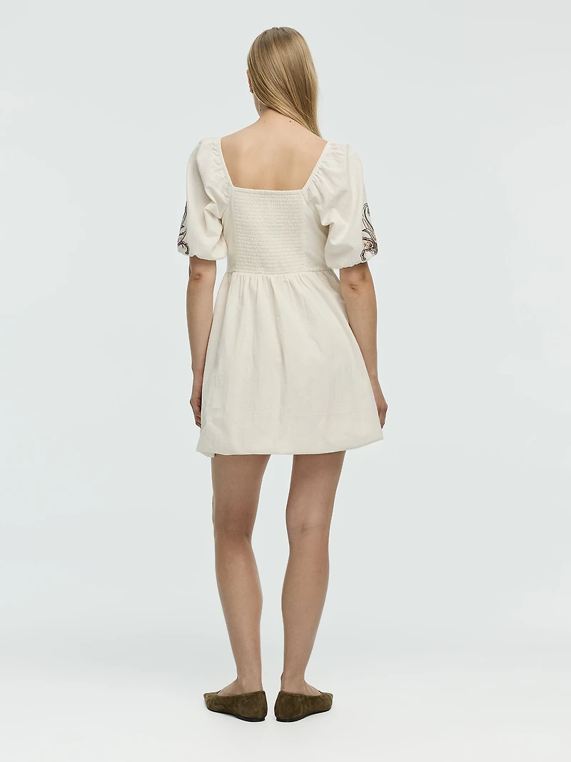 Short-Sleeve Fit-and-Flare Dress with Square Neckline