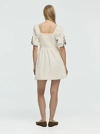 Short-Sleeve Fit-and-Flare Dress with Square Neckline
