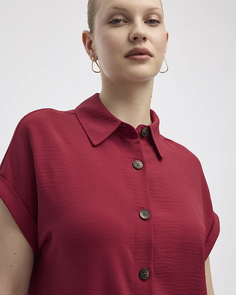 Short-Sleeve Buttoned-Down Dress with Shirt Collar