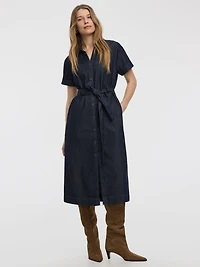 Short-Sleeve Buttoned-Down Denim Dress