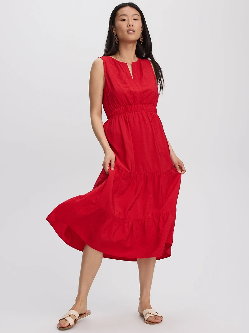 Sleeveless Split-Neck Midi Dress