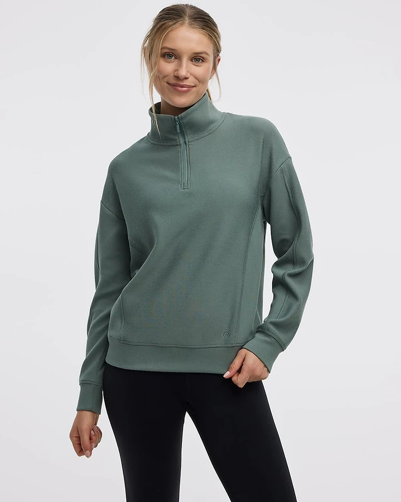 Long-Sleeve Sweater with Half-Zip Mock Neckline - Hyba