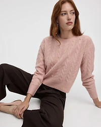 Long-Sleeve Crew-Neck Pullover with Cable Stitches