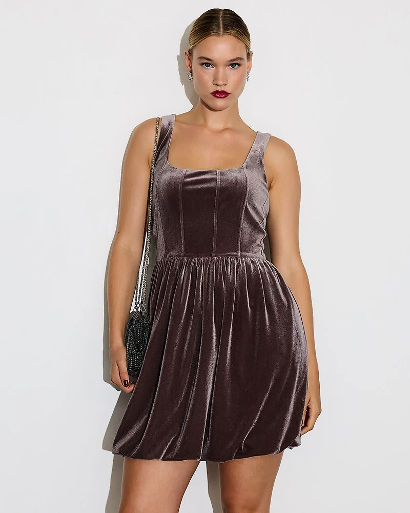 Sleeveless Bubble Mini Dress with Square Neckline