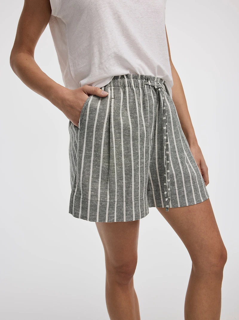 Short en mélange de lin à taille élastique