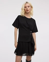 Short-Sleeve Crew-Neck Top with Cinched Waist