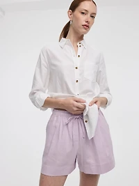 Short en mélange de lin à taille élastique