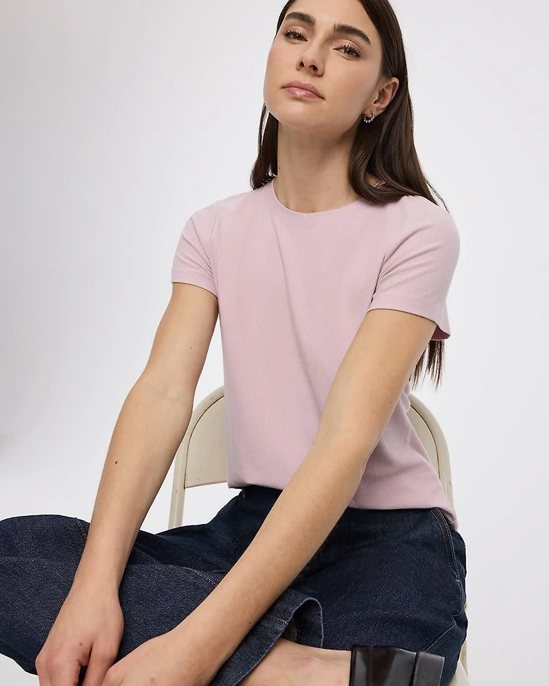 Fitted Crew-Neck Ribbed T-Shirt - R Essentials