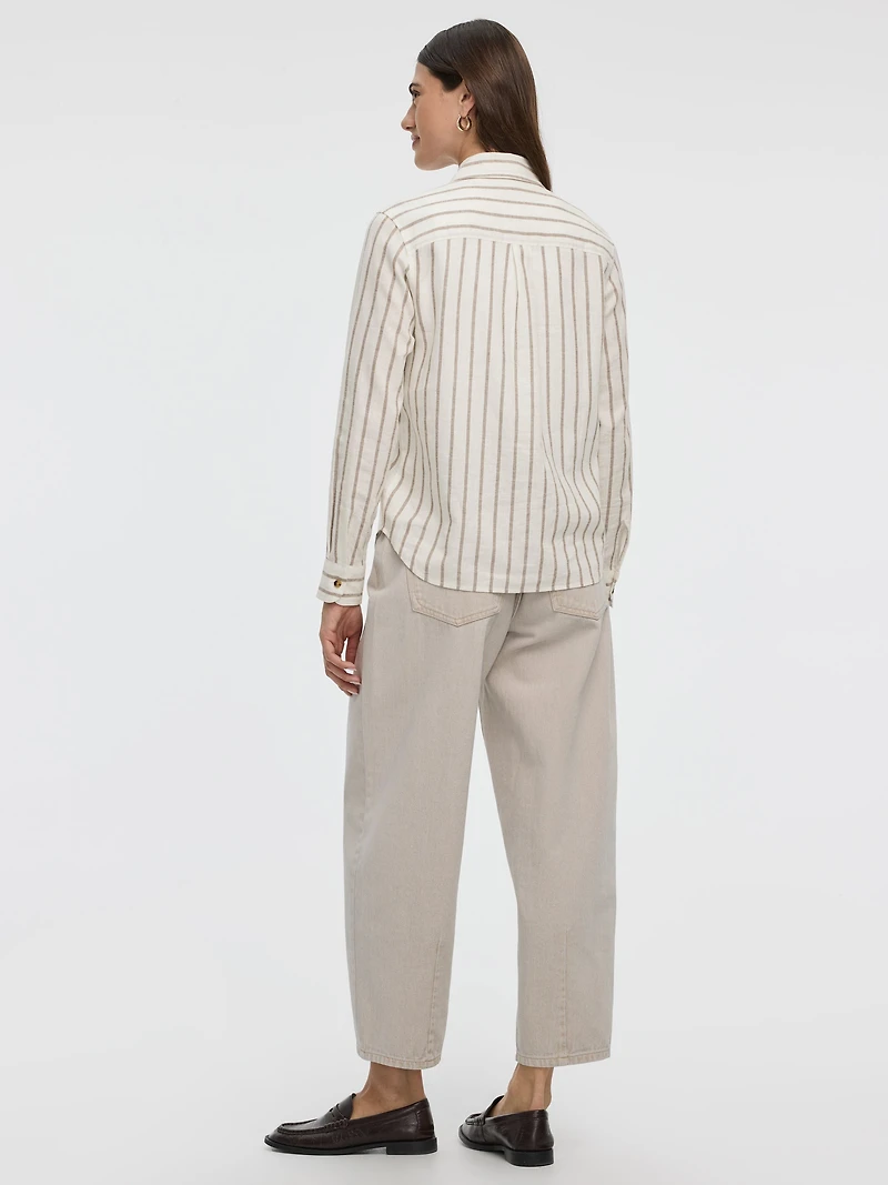 Striped Long-Sleeve Linen-Blend Shirt