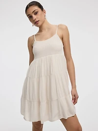 Robe courte sans manches avec haut en nid d'abeille
