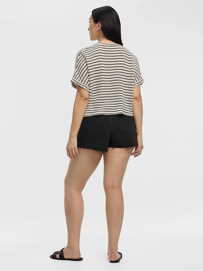 T-shirt rayé à manches courtes dolman et col rond