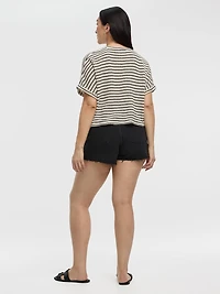 T-shirt rayé à manches courtes dolman et col rond