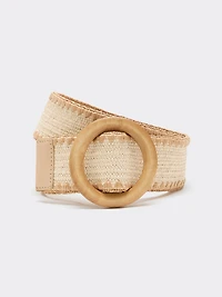 Ceinture élastique en paille avec boucle ronde bois