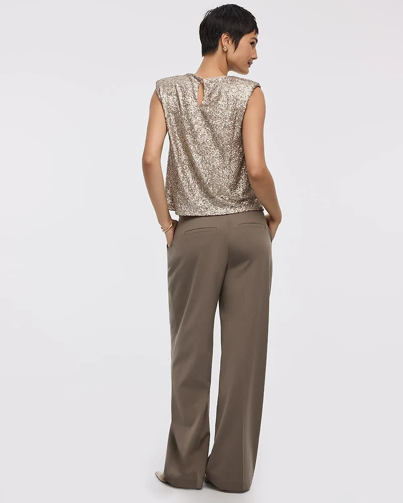 Extended-Sleeve Crew-Neck Sequins Top