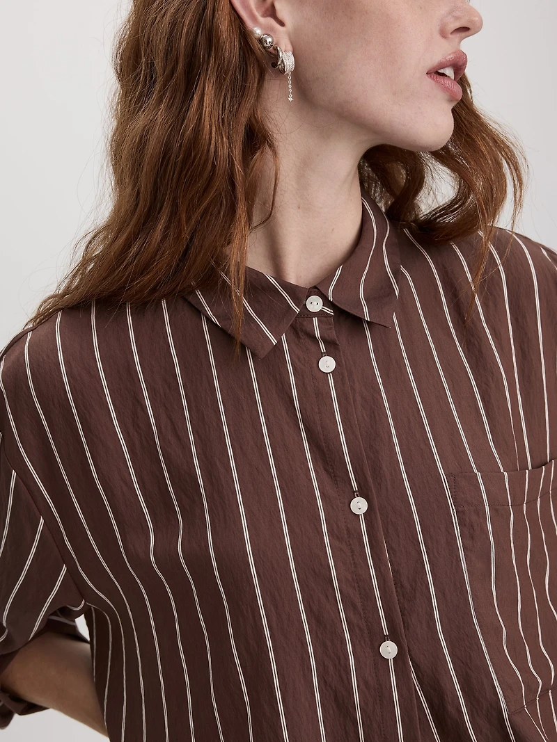 Striped Long-Sleeve Blouse with Pocket