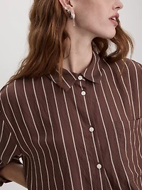 Striped Long-Sleeve Blouse with Pocket