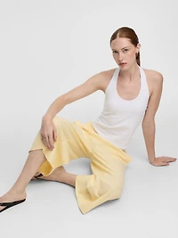 Cropped Wide-Leg Linen-Blend Pant
