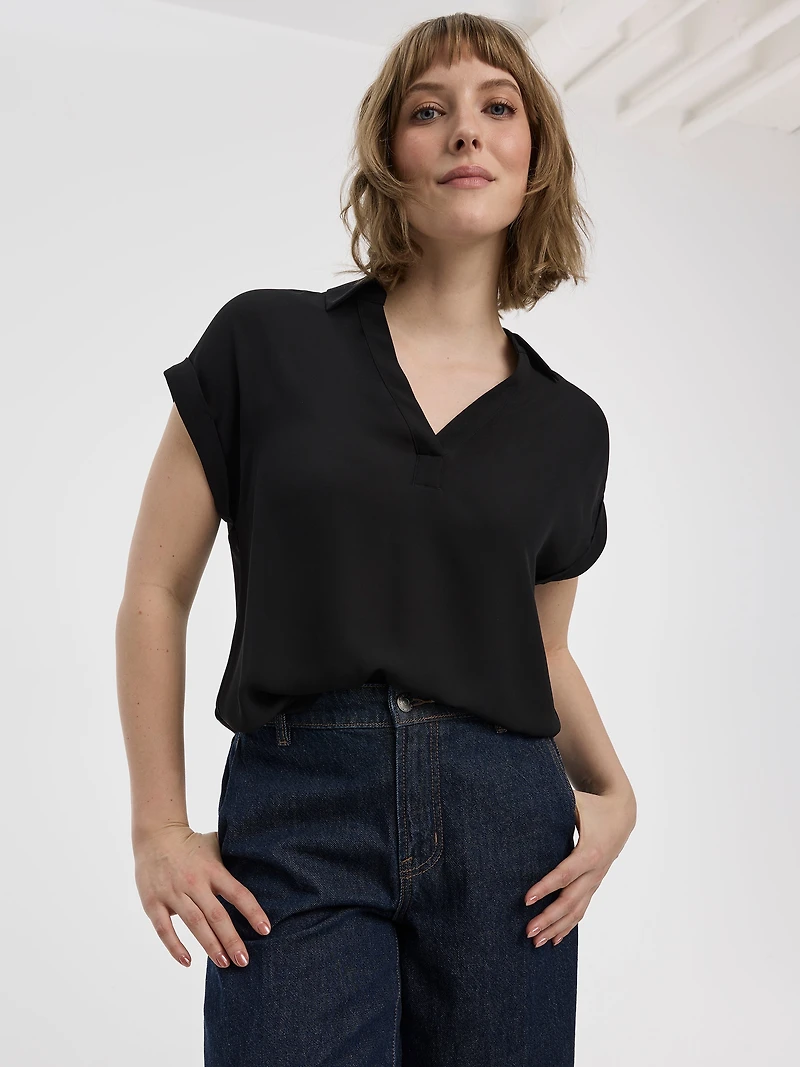Extended-Sleeve Blouse with Johnny Collar - R Essentials