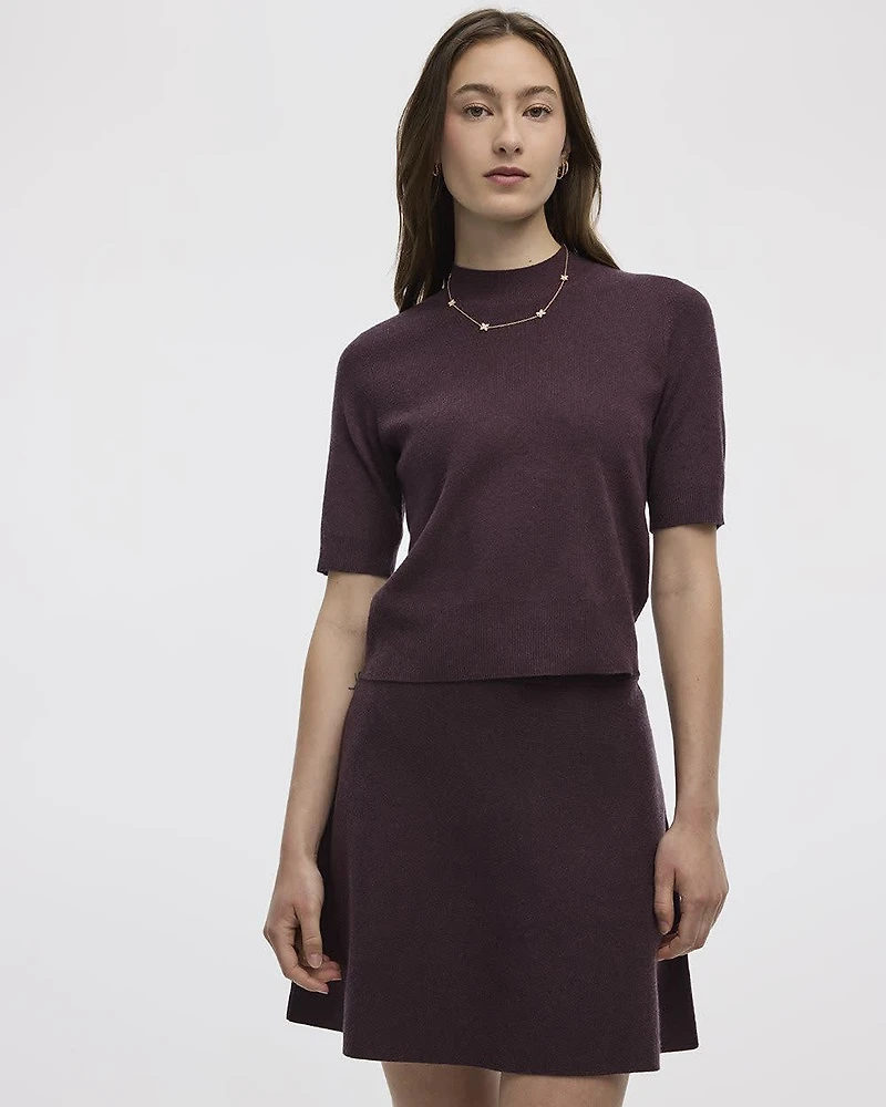 Elbow-Sleeve Mock-Neck Top