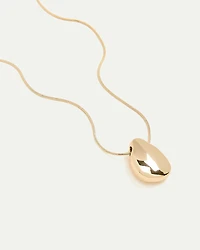 Long Necklace with Metal Stone Pendant