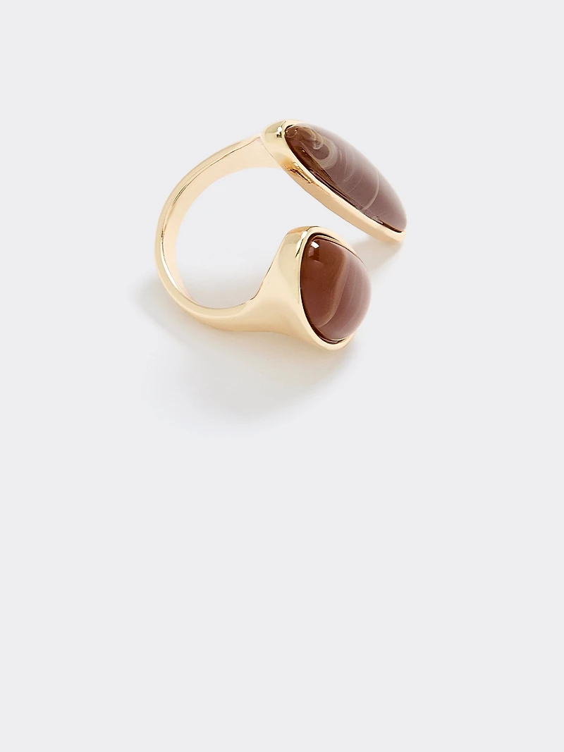 Bague ouverte avec deux pierres en résine