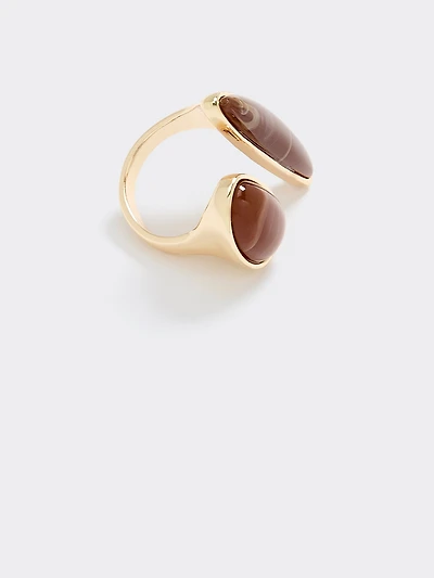Bague ouverte avec deux pierres en résine