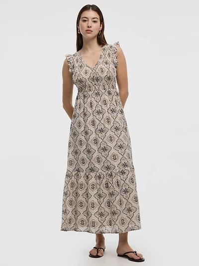 Robe maxi sans manches avec haut en nid d'abeille