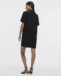 Short-Sleeve Satin Dress with Shirt Collar