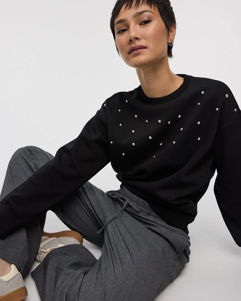 Pull en molleton à manches longues et col rond avec strass