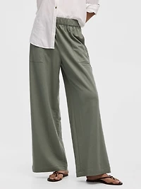 Pantalon à enfiler jambe large et taille haute en tricot piqué