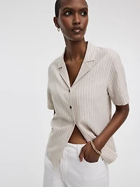 Striped Short-Sleeve Shirt with Pyjama Collar