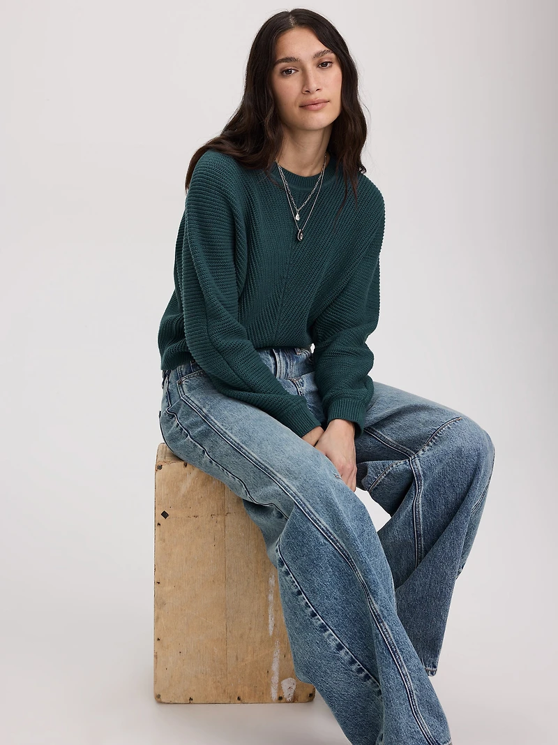 Pull à manches longues dolman et col rond