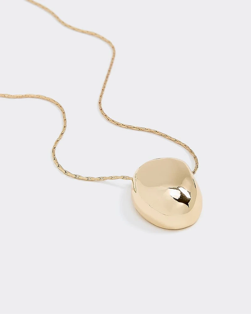 Long Necklace with Oval Metal Pendant