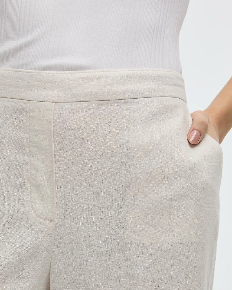 Cropped Wide-Leg Linen-Blend Pant - Petite