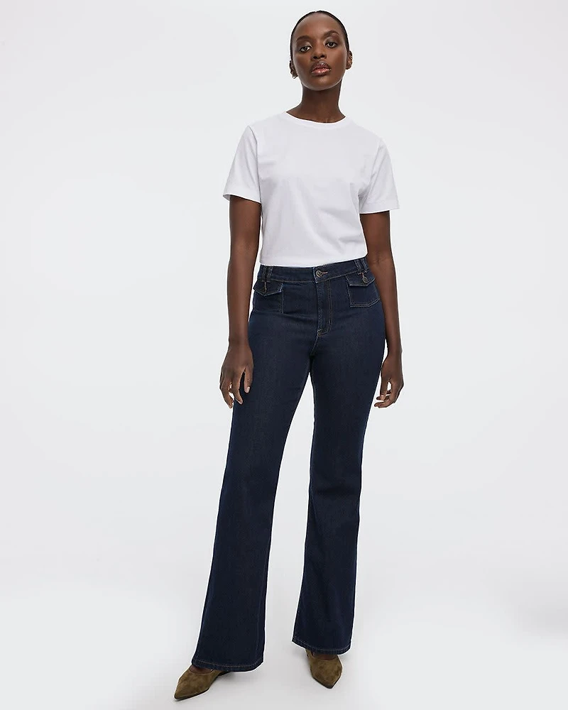Flare-Leg Mid-Rise Jean with Flap Pockets
