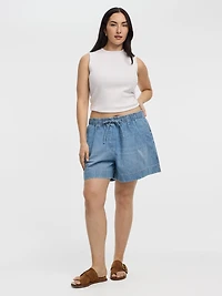 Cotton Denim Shorts with Elastic Waistband