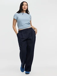 Linen-Blend Straight-Leg High-Rise Pant - Curvy Fit