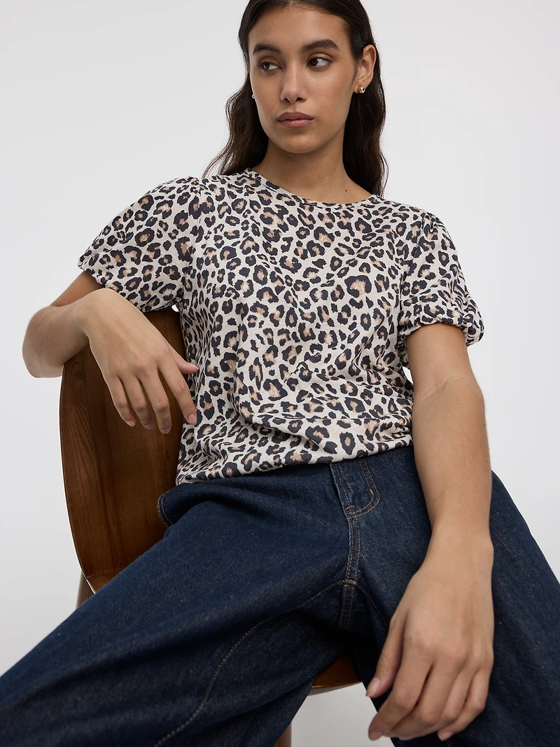 Haut à manches courtes ballon et col rond