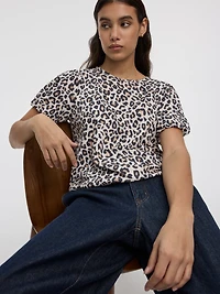 Haut à manches courtes ballon et col rond