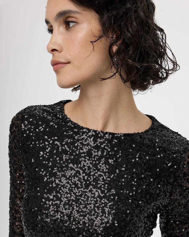 Long-Sleeve Mini Bodycon Sequins Dress