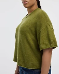 Cashmere-Blend Short-Sleeve Crew-Neck Loose Sweater