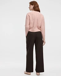 Long-Sleeve Crew-Neck Pullover with Cable Stitches